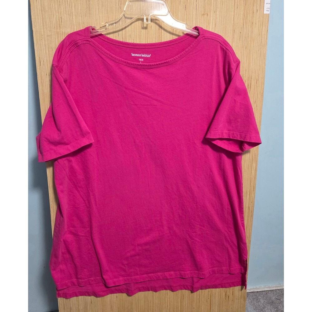 Woman Within Fuchsia Pink Short Sleeve Boat Neck T-Shirt Womens Large 18/20